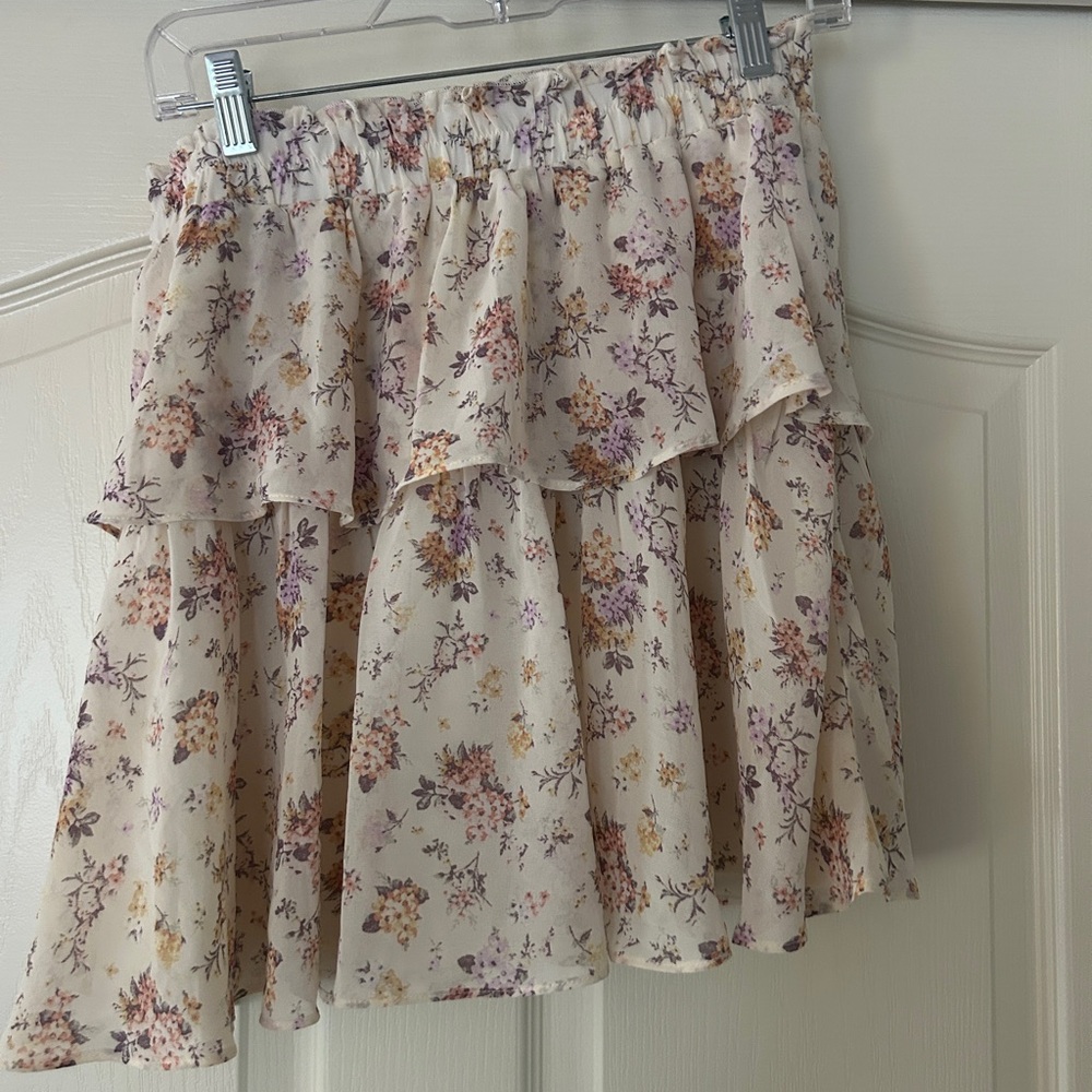 Vici Floral Skater Skirt - Cream and Purple